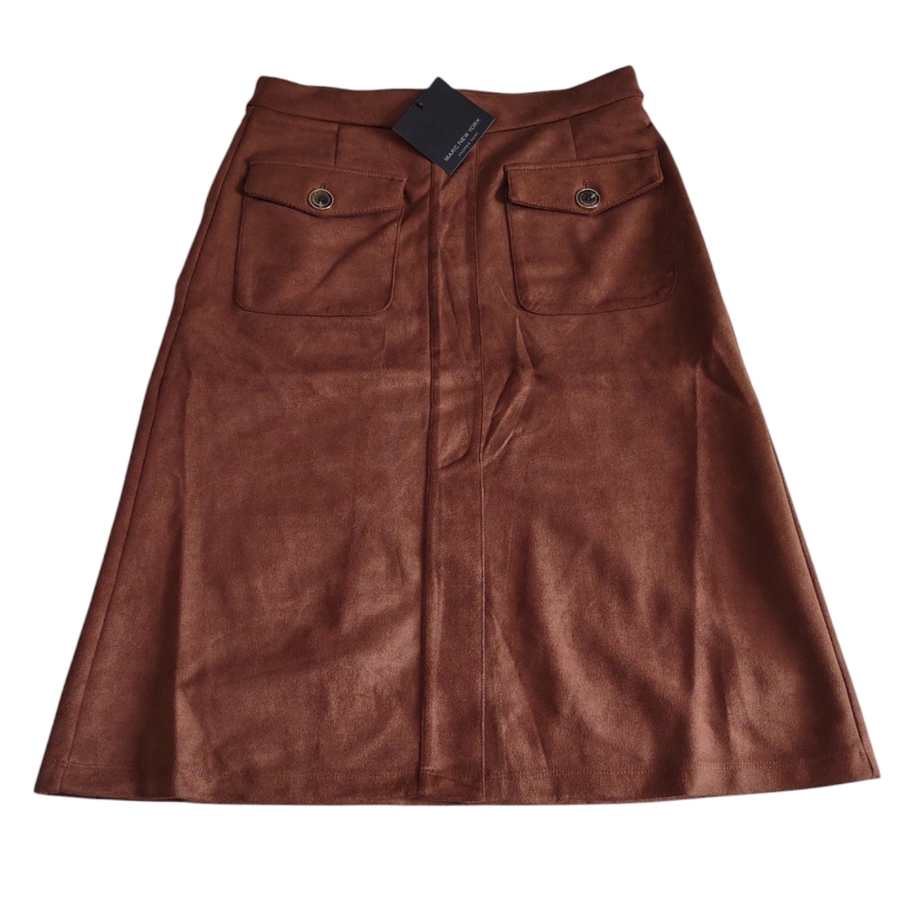 NWT Marc New York Andrew Marc XS Faux Suede Tobacco Brown Skirt